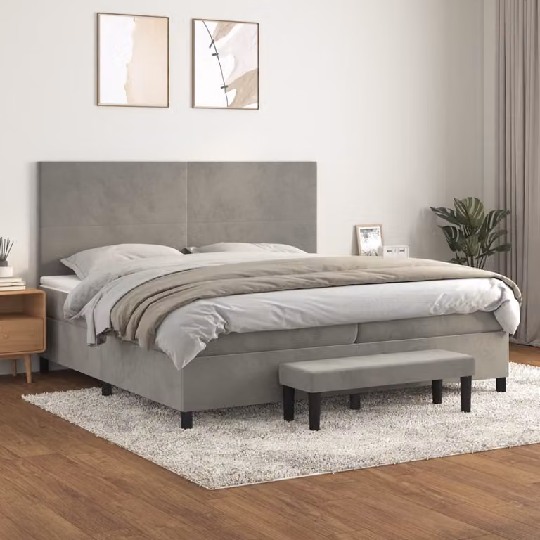 vidaXL Giroletto a Molle con Materasso Ibrido in Velluto Grigio Chiaro L/P/H: 200 x 200 x 128 cm