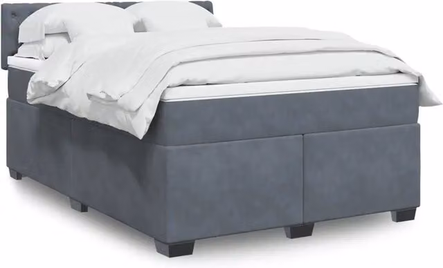 Letto con Giroletto a Molle e Materasso Ibrido vidaXL in Velluto Grigio e Bianco L/P: 140 x 200 cm