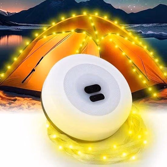 Ghirlanda luminosa da campeggio impermeabile e arrotolabile, lunghezza 10 m, illuminazione a LED, per cortili interni, portatile, per esterni.
