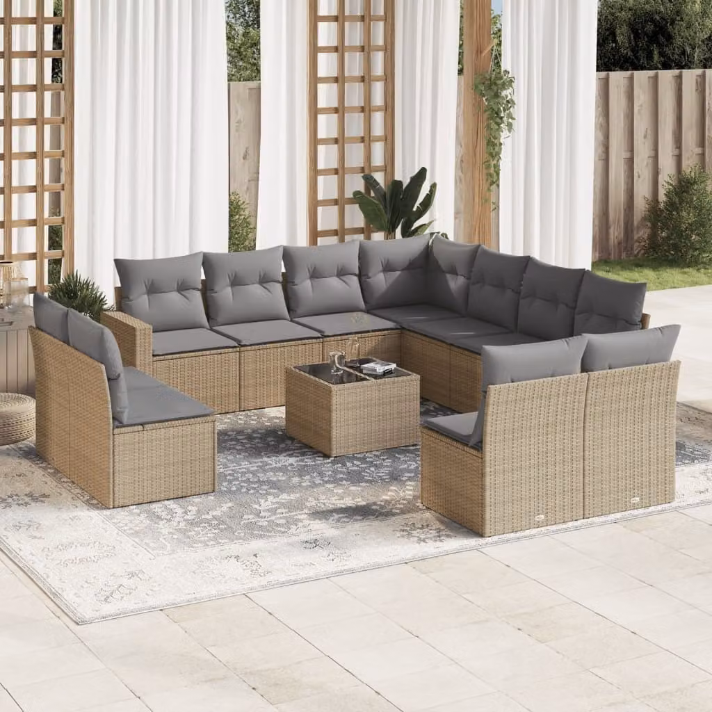 Maison Exclusive - Set Divani da Giardino 12 pz con Cuscini Beige in Polyrattan