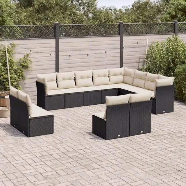 Set di divani da giardino VIDAXL in polyrattan nero con cuscini, design moderno a L per 12 persone – 1