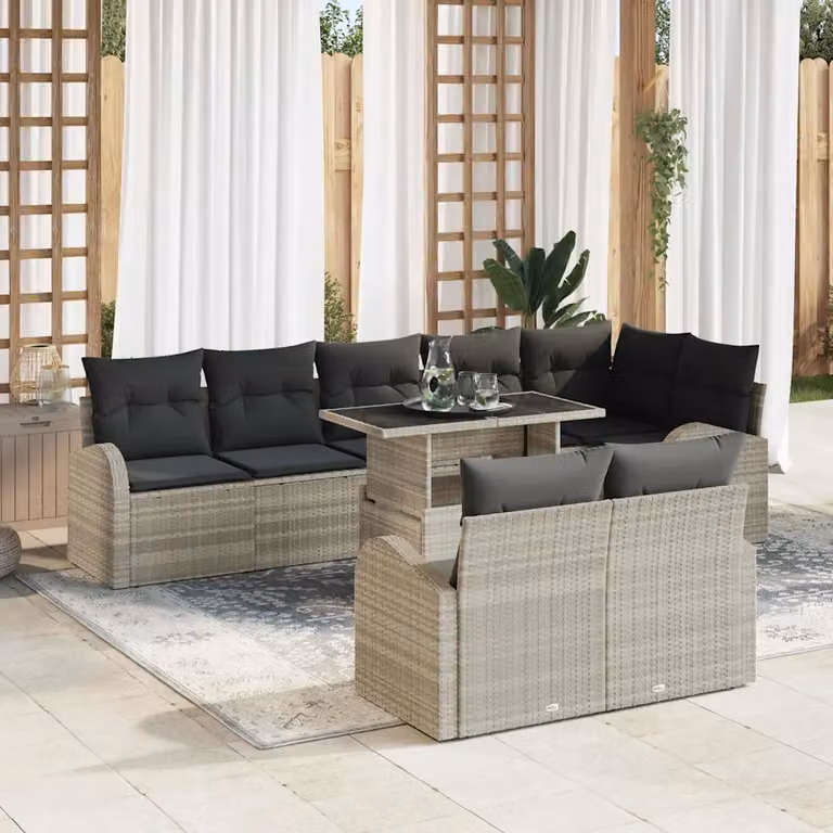 Set Divano da Giardino Moderno vidaXL a Forma a U in Rattan Grigio con Tavolino e Cuscini