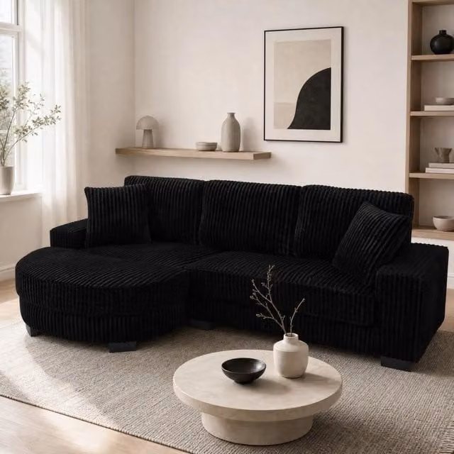 Divano angolare modulare a L 4 posti 256;5 x 133;5 x 89 cm in velluto a coste nero