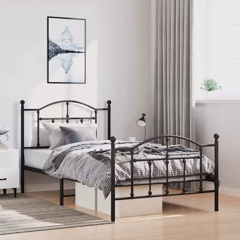 vidaXL Giroletto in metallo nero con testiera e pediera L/P/H: 200 x 100 x 105 cm