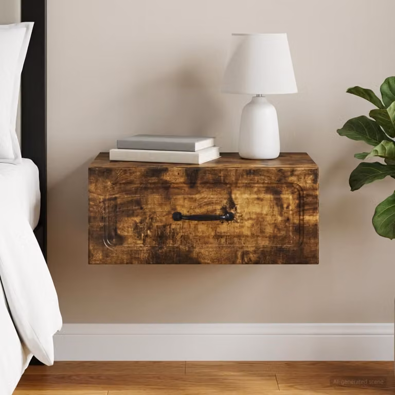 vidaXL Mobiletto da notte sospeso moderno Rovere Fumo L: 49 cm, P: 34,5 cm, H: 20 cm