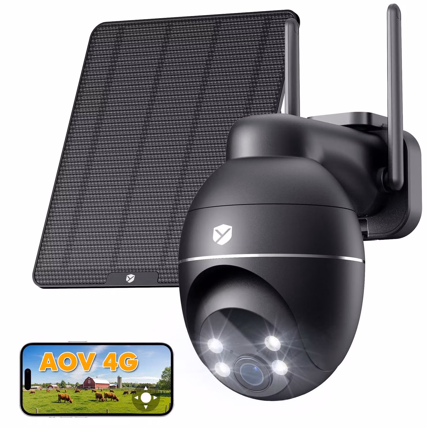 Telecamera da esterno wireless 4G - Risoluzione 2K 3MP - Pannello solare 5W - Rotazione PTZ a 360° - Visione notturna a colori - Telecamera di sicurezza