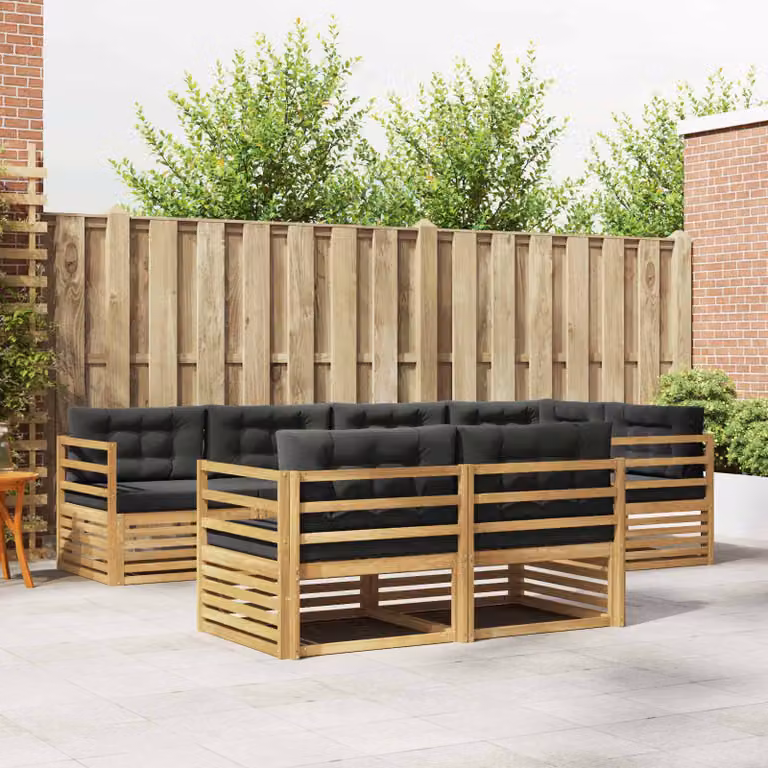 Set di divani da esterno vidaXL 7 pz in legno di acacia con cuscini bianchi e antracite