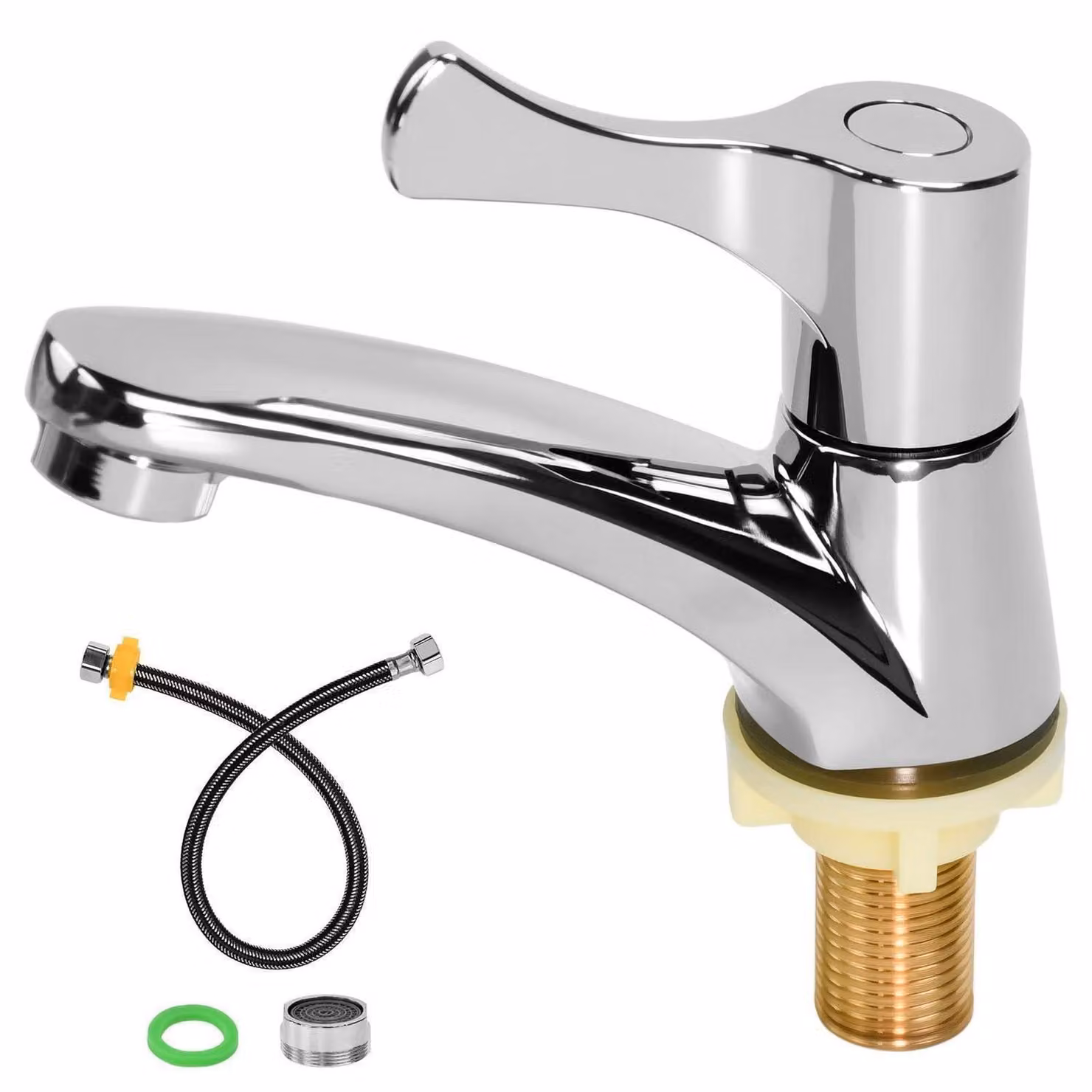 Rubinetto per acqua fredda, acciaio inossidabile, cromo, 60 cm, con tubo e beccuccio filtrante