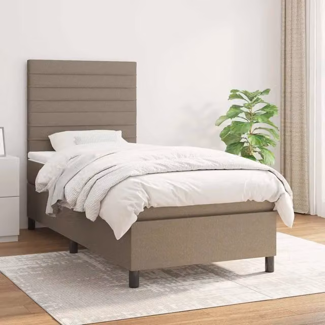 Letto Ibrido vidaXL con Struttura Imbottita in Tessuto e Legno, Colore Beige e Bianco, L/P/H: 90 x 190 x 128 cm