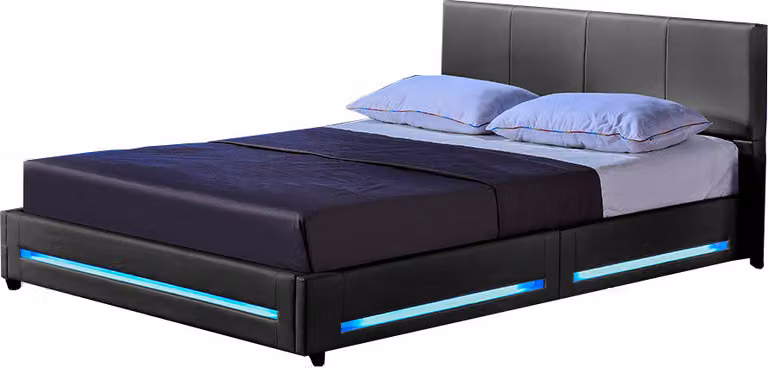 Home Deluxe - Letto LED ASTEROID - grigio scuro, 140 x 200 cm - incl. materasso e rete a doghe I Letto imbottito Letto di design incl. illuminazione