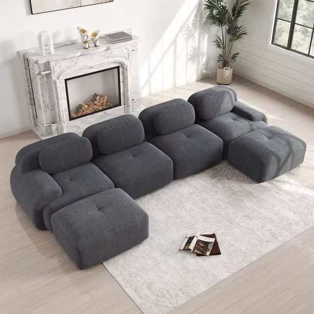 Divano angolare modulare OKWISH in tessuto corduroy grigio con design moderno ed ergonomico