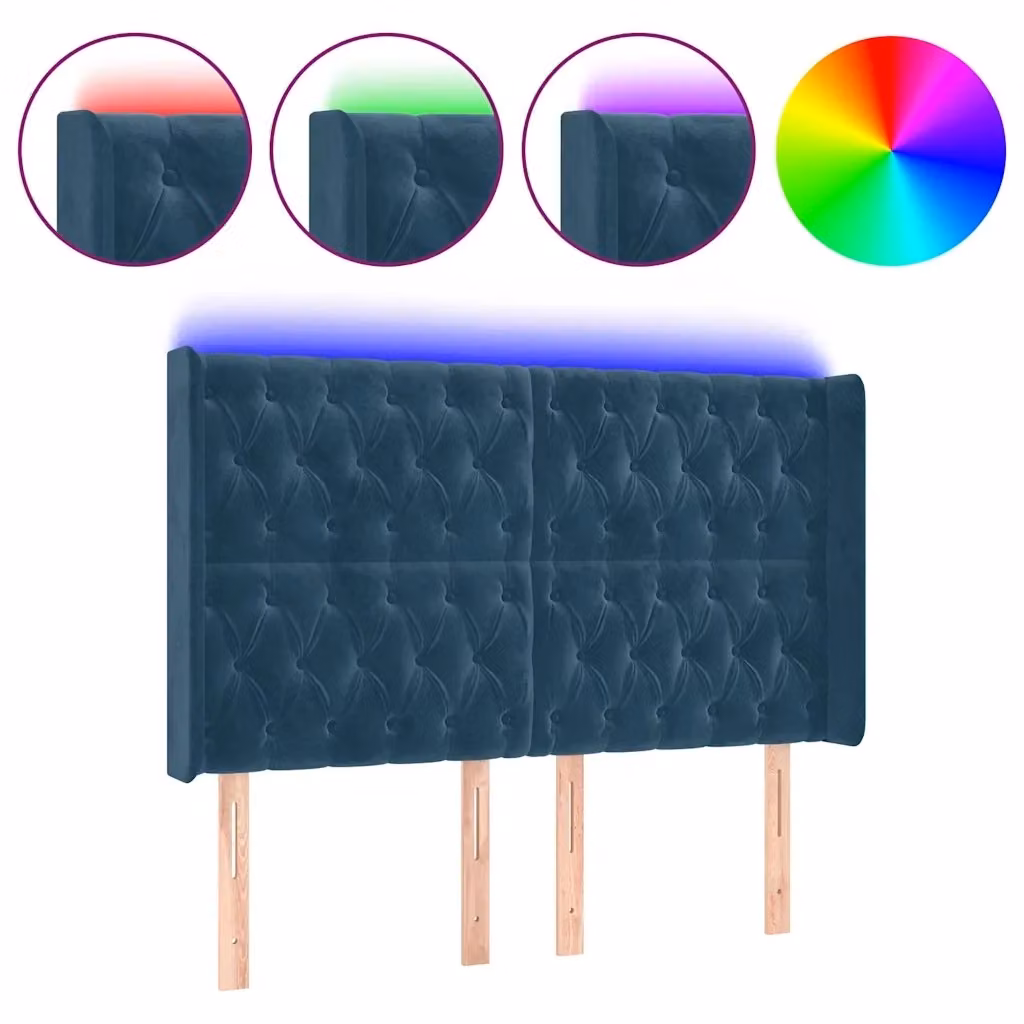 Testiera per letto vidaXL in velluto blu con illuminazione LED e porta di ricarica USB, L: 163 cm, P: 16 cm, H: 118-128 cm – 2