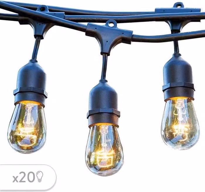 Catena luminosa per esterni MAFY 20 LIGHT, 10 m, 20 lampadine vintage a filamento E27, LED bianco caldo