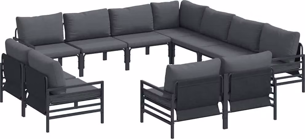 Set Divano da Giardino con cuscino 11 pcs Nero Acciaio