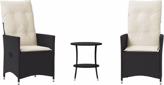 Set da Bistr¨° 3 pz | Set Salotto da Giardino con Cuscini Nero in Polyrattan
