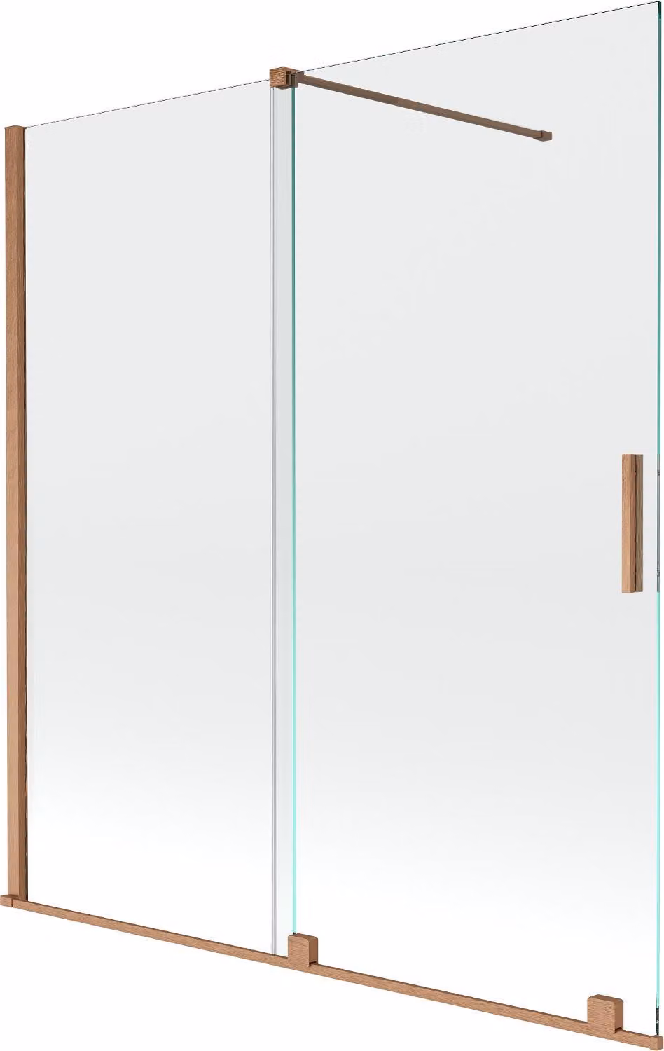 Mexen Velar paratia per vasca da bagno a 2 ante scorrevoli 150 x 150 cm, trasparente, rame spazzolato - 896-150-000-01-65