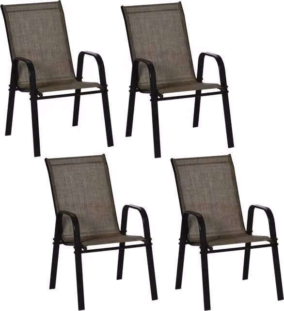 Set di 4 sedie da giardino impilabili Minimal in metallo marrone e tessuto