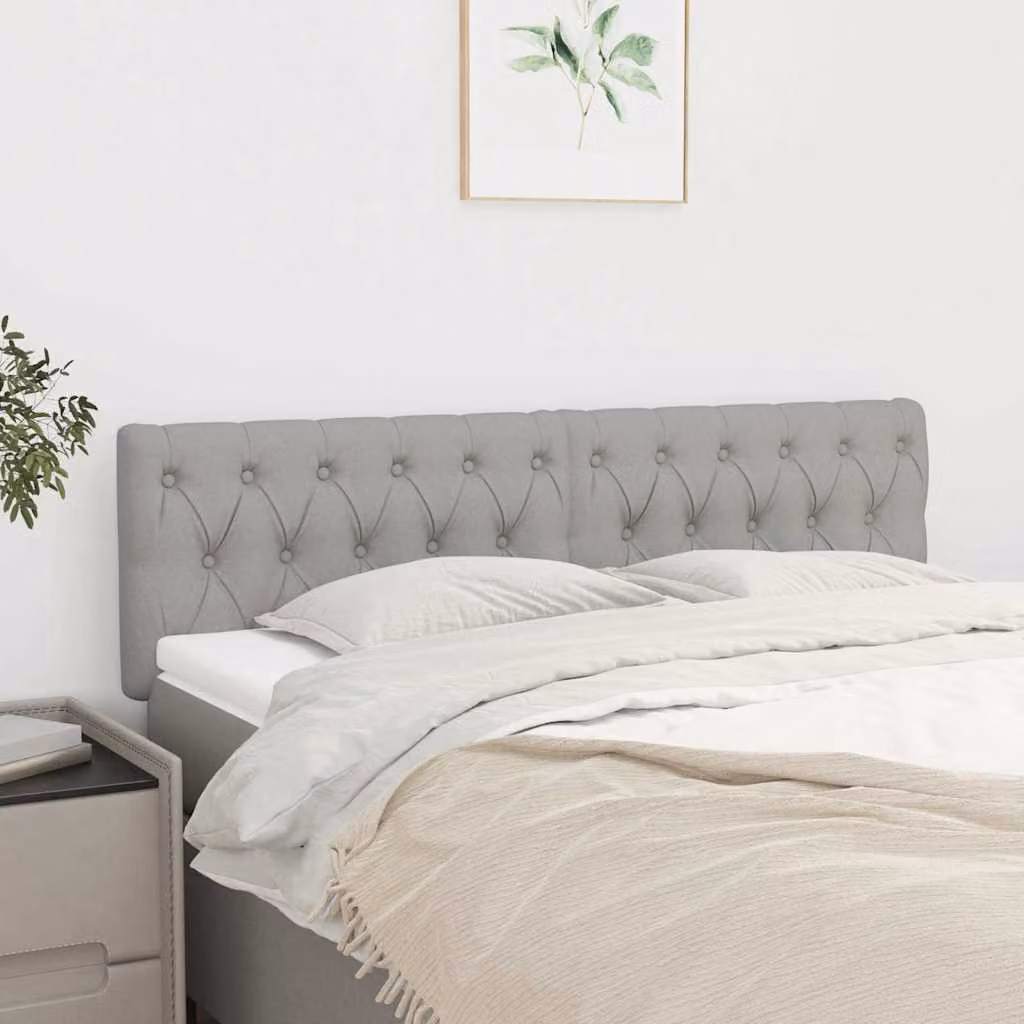 Testiera per letto vidaXL in tessuto grigio chiaro con struttura in legno e pannello imbottito L: 144 cm, P: 7 cm, H: 78-88 cm