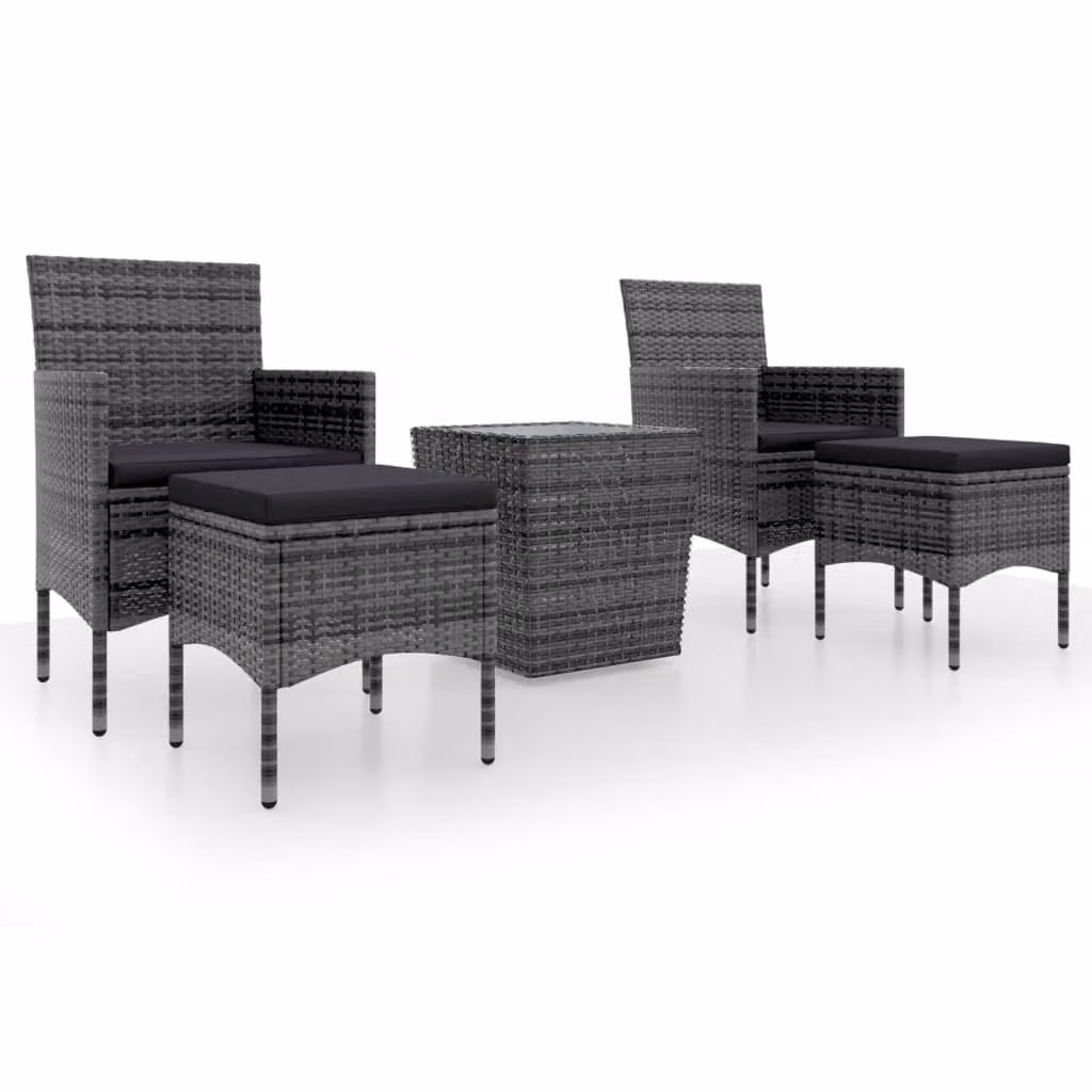 Set Bistrot da Giardino 5pz Polyrattan e Vetro Temperato Grigio
