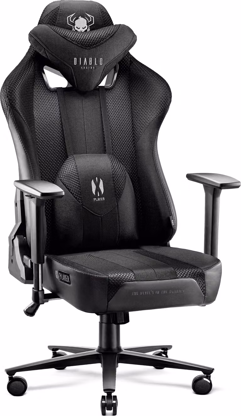 Diablo X-Player Gaming Chair Office Chair Tessuto 3D Braccioli Design Ergonomico Cuscino Collo/Lombare, Colore: Nero, Taglia King