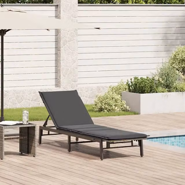 Lettino prendisole vidaXL in polyrattan grigio con cuscino regolabile e tessuto resistente alle intemperie