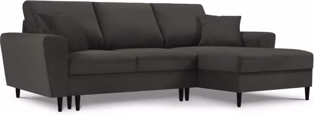 Divano angolare convertibile con contenitore Kyoto di Cosmopolitan Design, modello a 4 posti in velluto a coste nero, lato destro, L: 241 cm, P: 114,6 cm, H: 88 cm