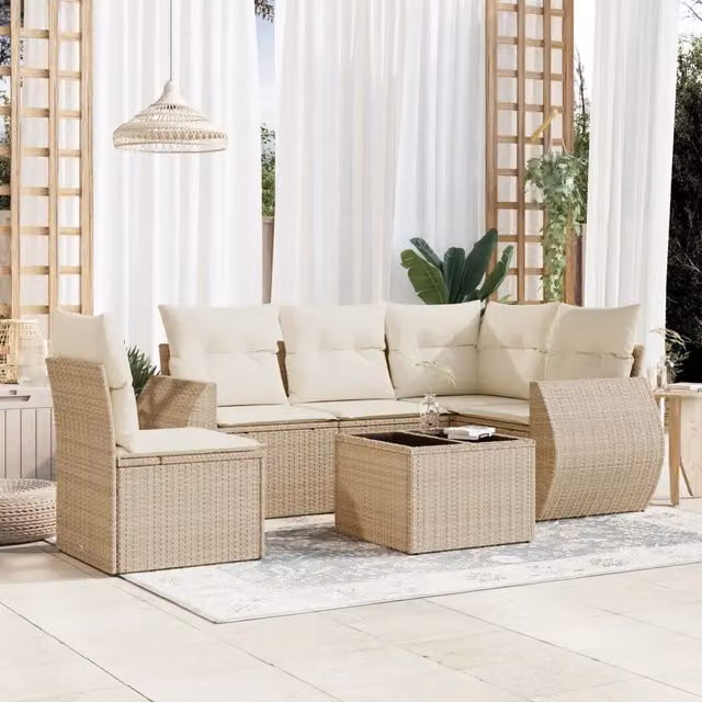 Set Divano da Giardino 6 pz con Cuscini Beige in Polyrattan 3253715