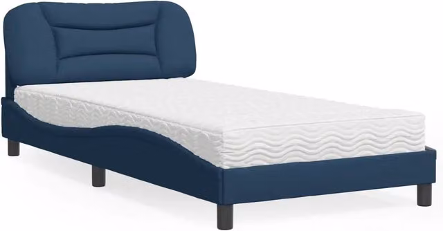 Letto con Materasso Hvar blu e bianco vidaXL in tessuto e legno L/P: 100 x 200 cm – 1