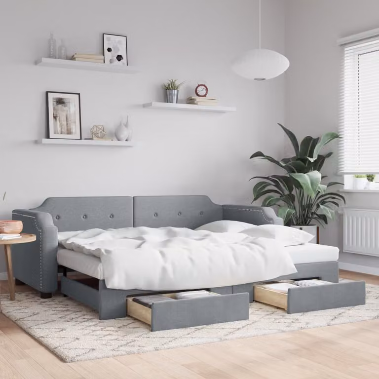 Maison Exclusive - Divano letto estraibile con cassetti, grigio chiaro, 90x200 cm, tessuto