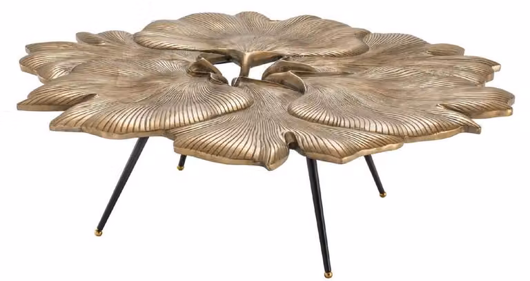 Tavolino di design Casa Padrino colori ottone vintage / nero / oro 98 x 92 x h. 29 cm - tavolino da salotto con design a foglie di ginkgo - qualità lusso