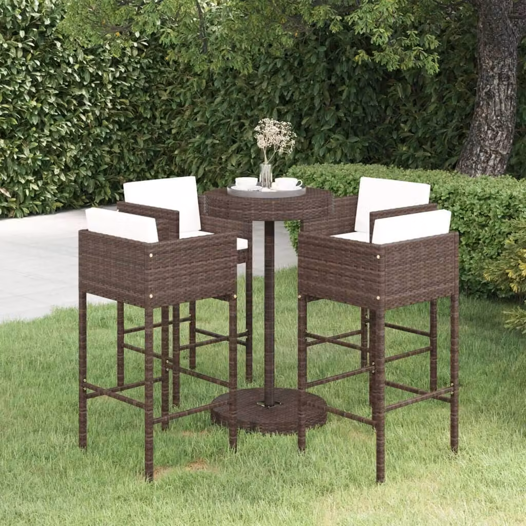 Maison Exclusive - Set da bar da giardino 5 pezzi con cuscini in polyrattan marrone
