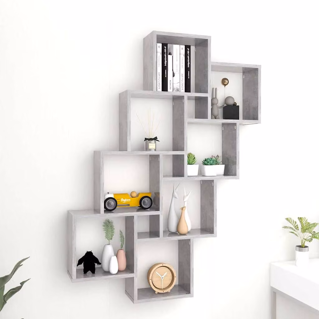Mensola a parete a cubo vidaXL in legno e MDF, colore grigio, L 90 cm x P 15 cm x H 119 cm