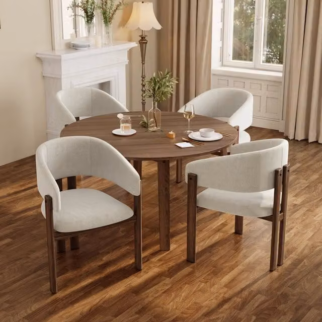 Set di 6 sedie da pranzo MIVRAY con braccioli in lino beige e struttura in metallo effetto noce