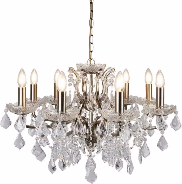 Lampadario Classico Parigi Acciaio Ottone Vetro Trasparente 8 Luci E14