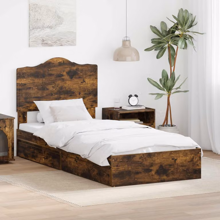 Letto con contenitore e cassetto vidaXL in legno color rovere fumé L/P/H: 193 x 70 x 78 cm