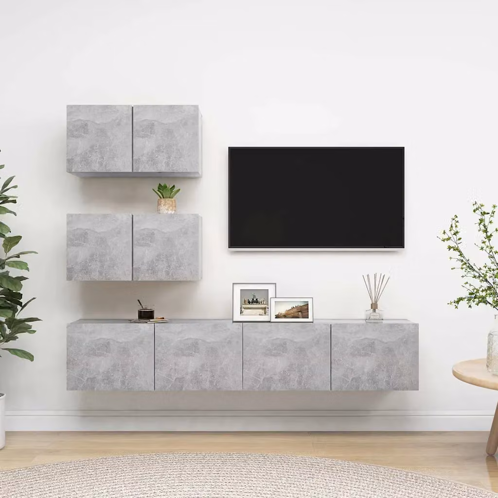 vidaXL Set di Mobili Porta TV Moderno 4 Pezzi in Legno e MDF Grigio Opaco