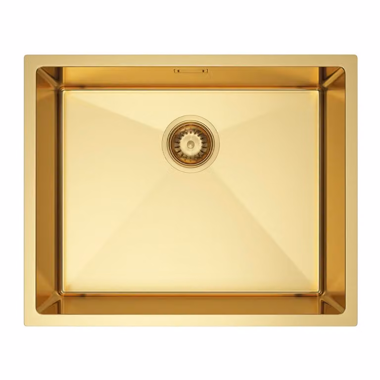 VBChome Lavello da incasso 54x44 cm in acciaio inossidabile color oro, lavello da incasso a vasca singola senza sgocciolatoio, profondità lavello 21 cm, da 60 cm in giù, mobile base effetto oro