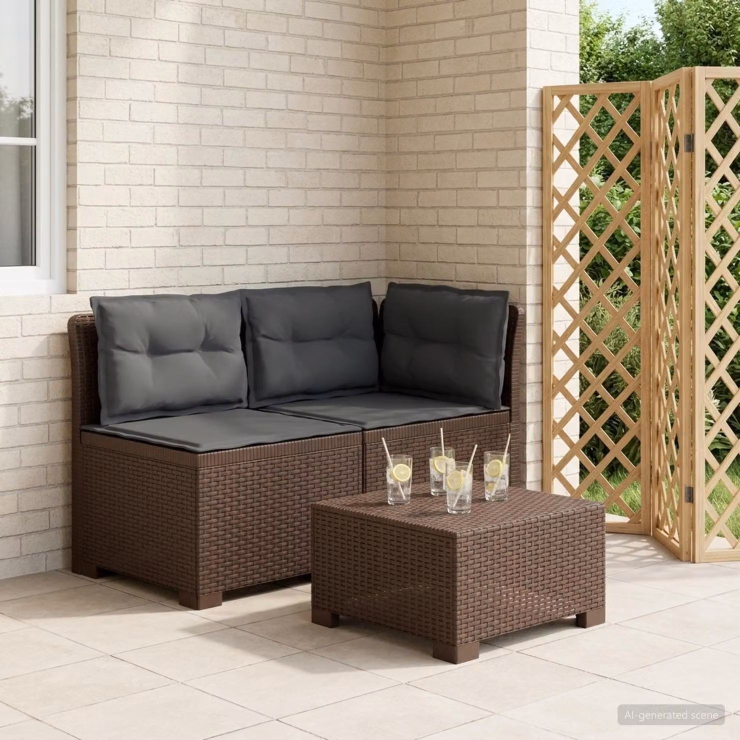 Divano da giardino a 2 posti vidaXL con cuscini in stile rattan moderno, colore antracite e marrone, resistente alle intemperie e ai raggi UV
