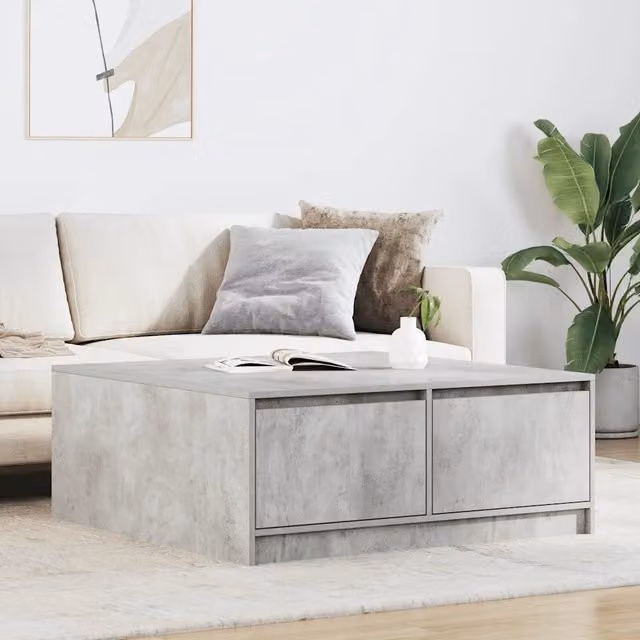 Tavolino da Salotto con Cassetti-Tavolino da soggiorno-Tavolo Grigio Cemento 100x100x40 cm