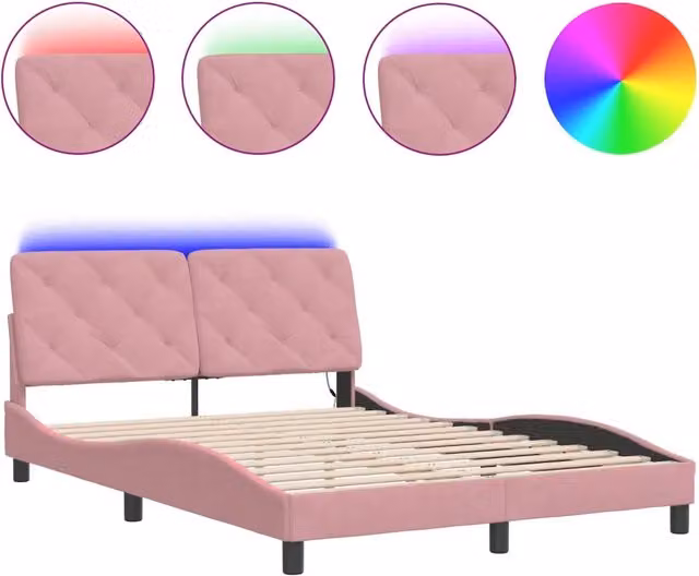 Letto matrimoniale | Letto per adulti | Giroletto con LED senza Materasso Rosa 120x200 cm in Velluto