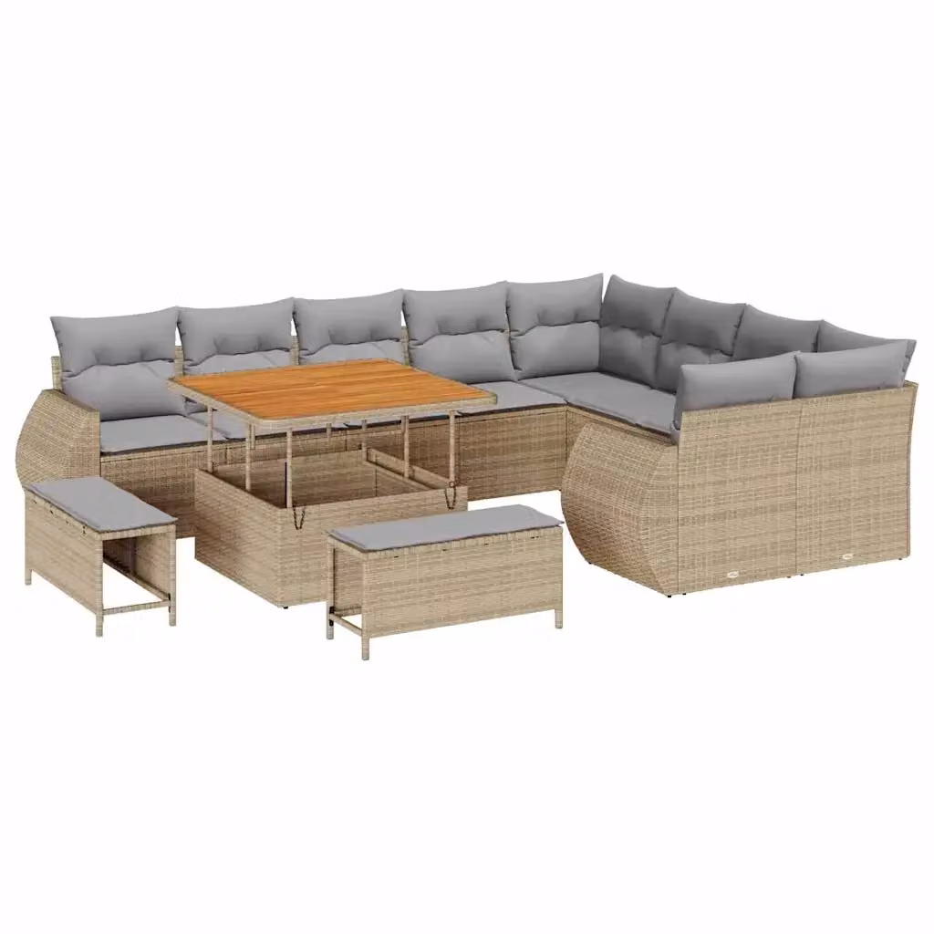 Set Divano da Giardino vidaXL 12 Pezzi Beige con Cuscini e Tavolino in Polyrattan e Acciaio – 2
