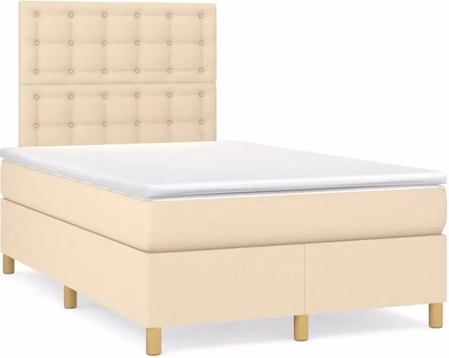 Letto Ibrido vidaXL con Giroletto a Molle e Materasso in Tessuto Beige e Bianco L/P/H: 120 x 200 cm