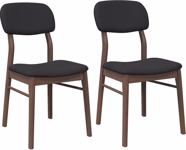 Set di 2 sedie da pranzo moderne in legno di Hevea marrone e nero con seduta in tessuto