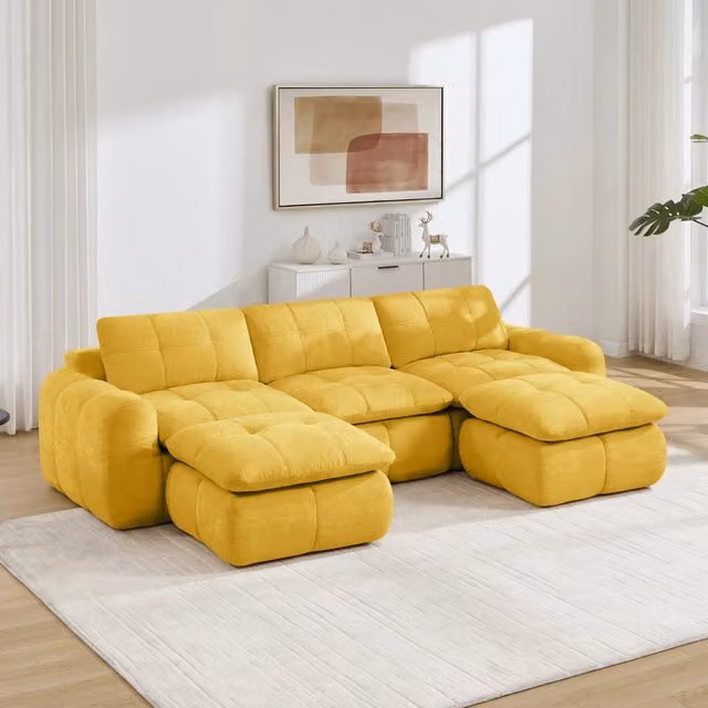 Divano modulare 264x160x68 cm senza struttura in chenille giallo