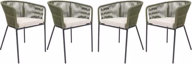 Set 4 sedie da giardino in corda e acciaio zincato, verde kaki