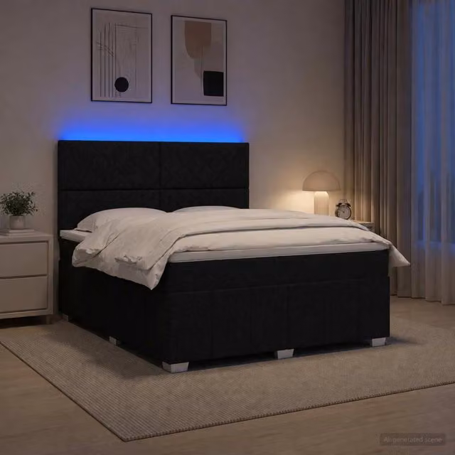 Letto Box Spring vidaXL con Materasso a Molle Pocket e Illuminazione LED, Colore Nero, L/P: 180 x 200 cm
