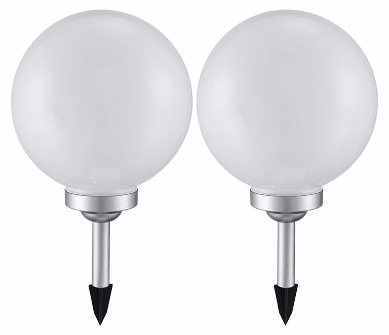 set di 2 luci solari a LED, globo bianco, H 65 cm