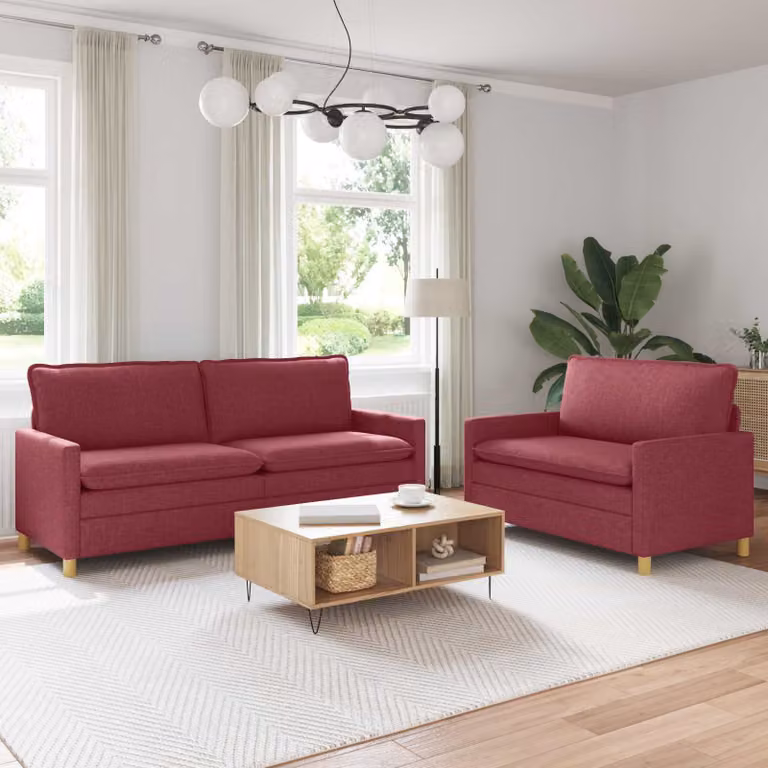 Set di 2 divani moderni vidaXL in tessuto rosso con struttura in metallo per il tuo soggiorno