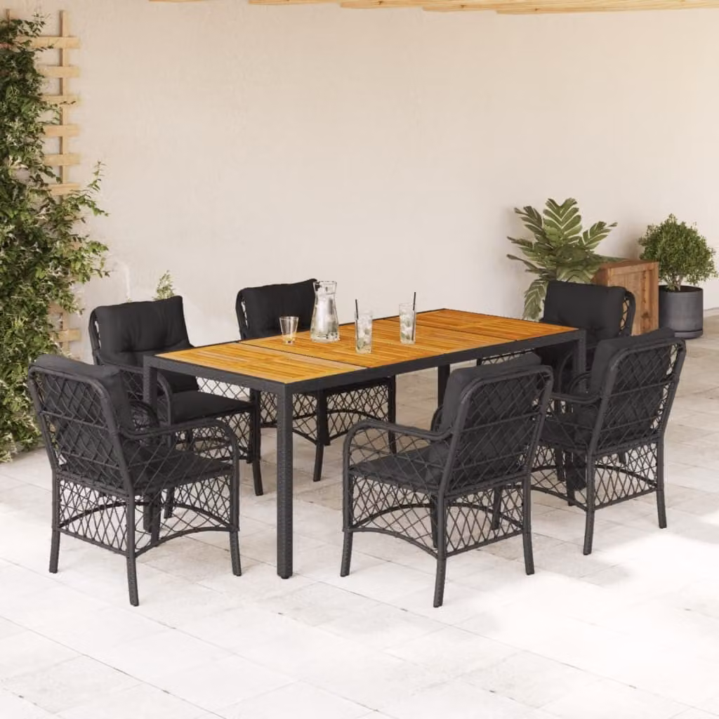 Maison Exclusive - Set da Pranzo da Giardino 7 pz Nero con Cuscini in Polyrattan