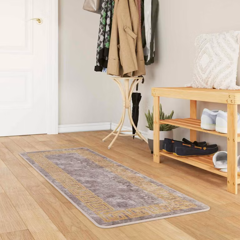 Tappeto Runner vidaXL MARSA Grigio, Lavabile e Antiscivolo, L/P: 200 x 50 cm, in Poliestere e PVC